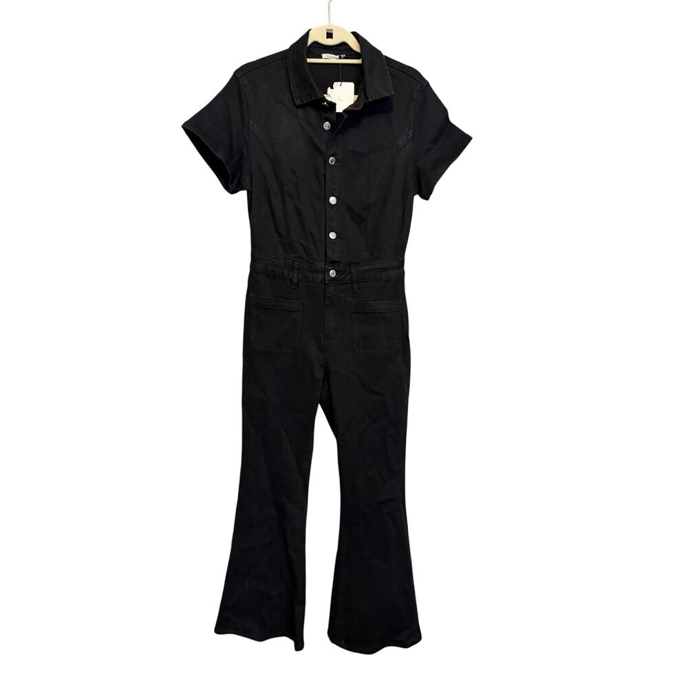 Wisteria Lane Denim Wide Leg Jumpsuit L Black Western Cowgirl Festival Rodeo NWT